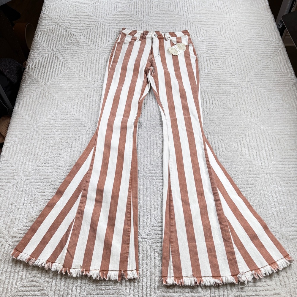 Altar'd State Striped Flare Jeans Women's S Bell Bottom 70s Boho Festival Hippie
